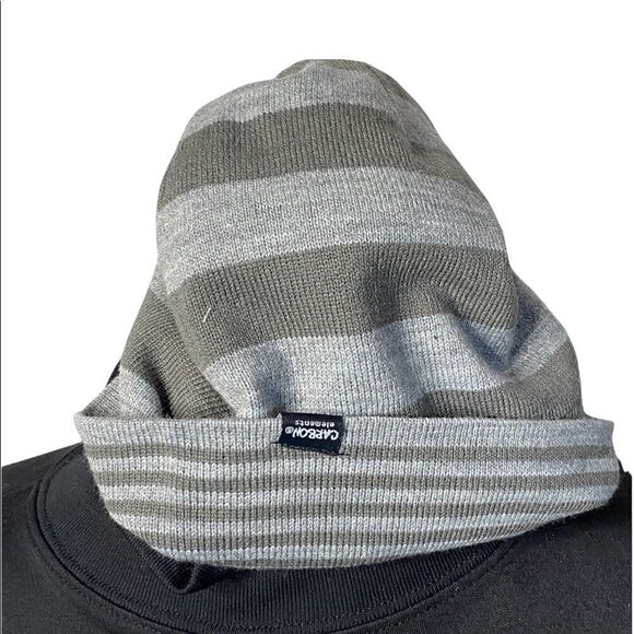 Carbon Elements Reversible large and small striped grey beanie hat one size - Picture 1 of 5